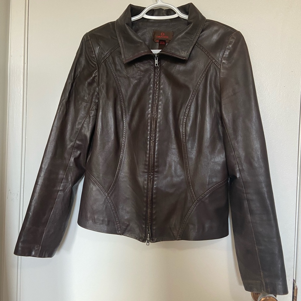 Danier Chocolate Brown Slim Fit Leather Jacket